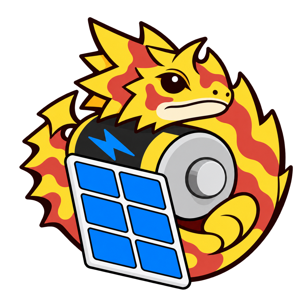 Sharida logo consisting of a lizard around a battery with a solar panel